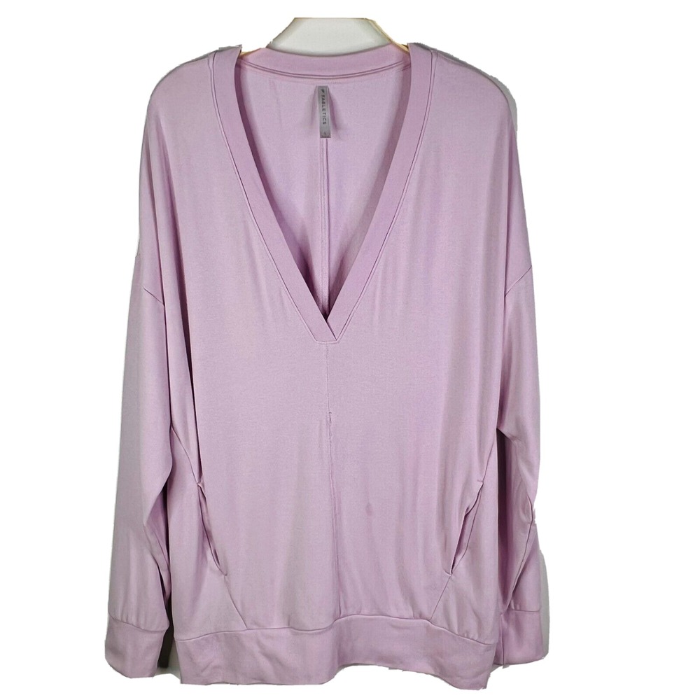 Fabletics Pullover Top‎ Womens Large Lavender V-Neck Pockets Oversized Long Slv